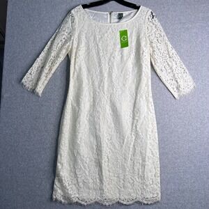 Wonder Dress Women's 8 Ivory Floral Lace Knee Length Boat Neckline NWT